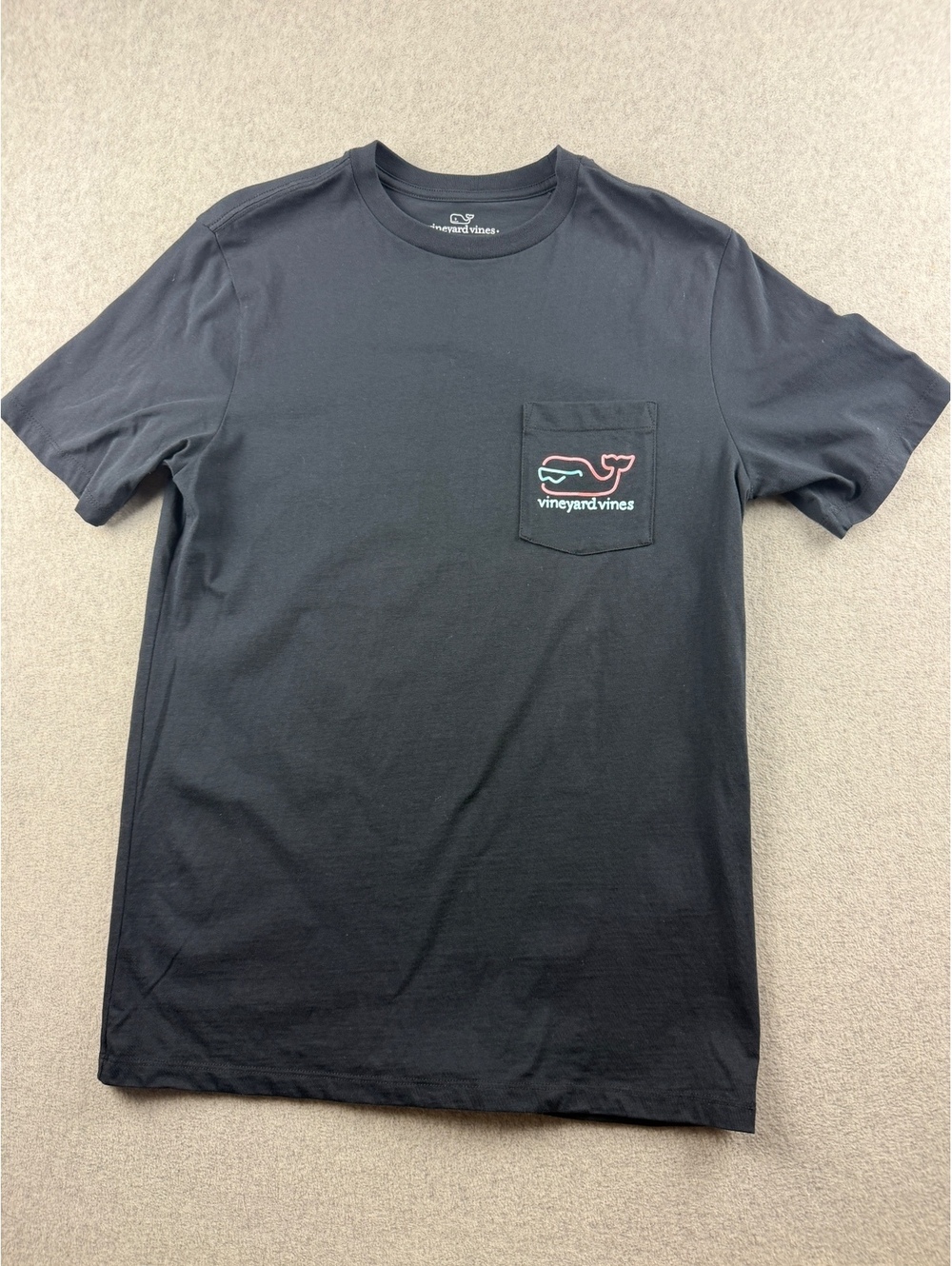 Vineyard Vines Good Vibes Tee Men’s S Black Neon Whale Pocket Tee
